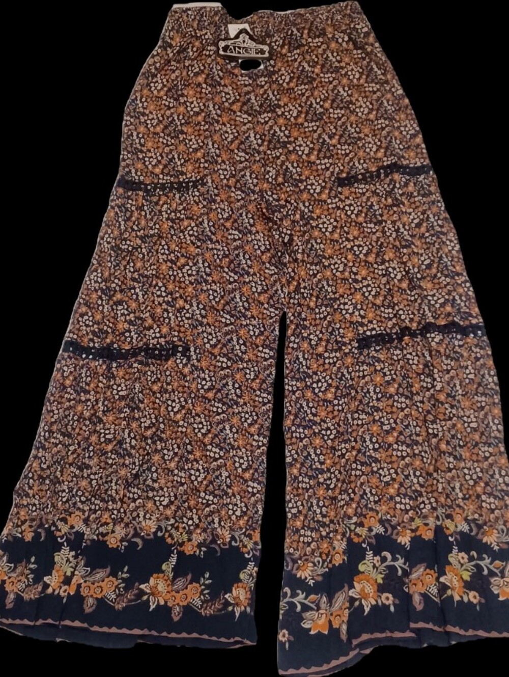 Angie Navy & Brown Floral Wide-Leg Pants